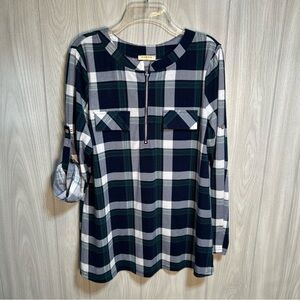 Baikea Plaid Roll Tab Sleeve Shirt Size Large